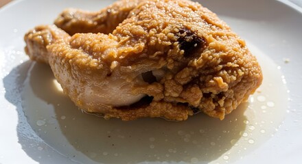 Crispy Fried Chicken Leg on a White Plate, Ready to Eat A Delicious Culinary Delight