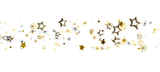 Elegant illustration featuring gold and silver stars and snowflakes on white. Perfect for holiday designs, Christmas cards, and festive themes.