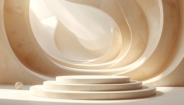 Neutral-toned, abstract, architectural design with layers and platform