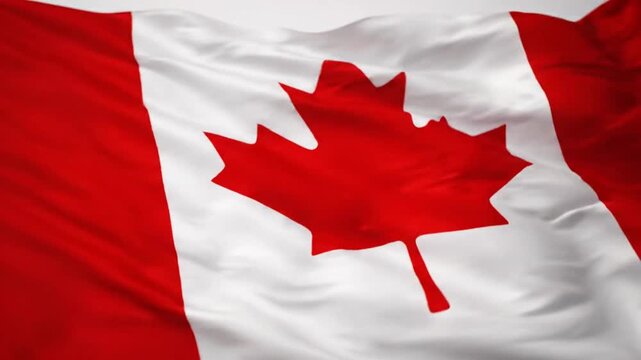 Vibrant Canadian Flag Waving and Flowing, Majestic Red Maple Leaf Symbol of National Pride