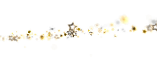 Gold stars and confetti design on white background. Festive overlay suitable for celebrations, Christmas and New Years. Abstract design with ele