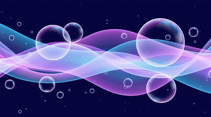 Multiple overlapping waves of transparent spherical waves with purple-blue edges. The colors of the image are vibrant, On a dark blue background,