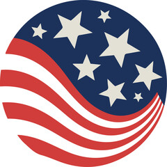 American flag design with stars and stripes in a circle isolated on white background