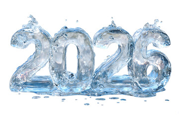 Dynamic 2026 numbers sculpted from splashing water, capturing fresh beginnings and vibrant energy for your next project.