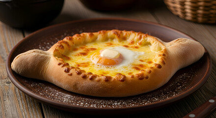 Delicious Adjarian Khachapuri: A Georgian Cheese Bread with Egg, Butter, and Cheese