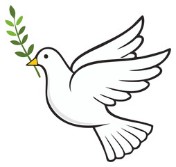 Obraz premium Dove carrying an olive branch, symbol of peace and hope in flight, vector illustration.