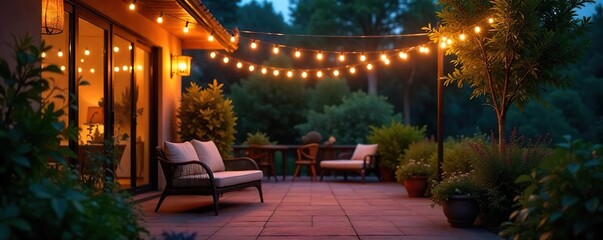 Cozy Patio Night Warm String Lights Create a Relaxing Outdoor Ambiance, Perfect for Evening Relaxation and Entertainment