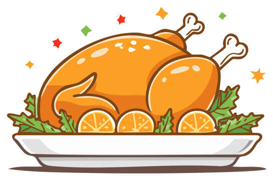 roasted turkey on platter with orange slices clip art preview
