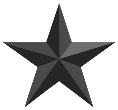 Black five-pointed star with 3D beveled effect. Geometric award and rating symbol vector illustration.