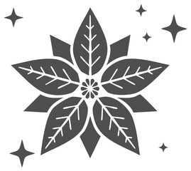Obraz premium Gray poinsettia Christmas flower icon with sparkles. Simple holiday vector illustration.