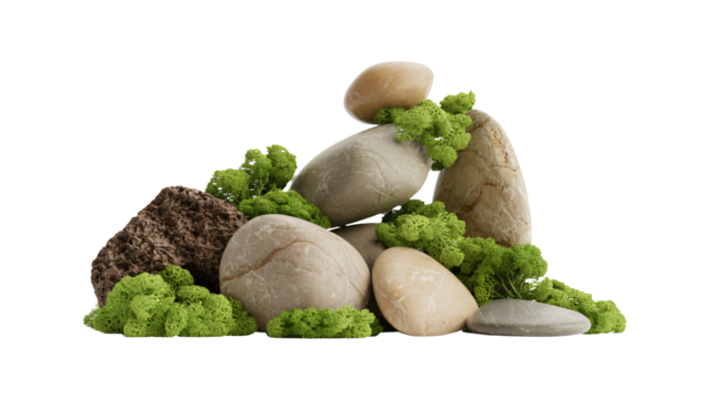 Stones and moss create a natural zen garden arrangement