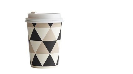 Disposable Coffee Cup with Geometric Triangle Pattern and White Lid