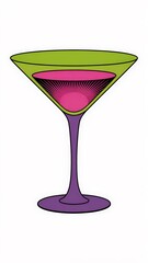 Surreal Cocktail Illustration with Pink Swirl, Starburst, and Concentric Accents