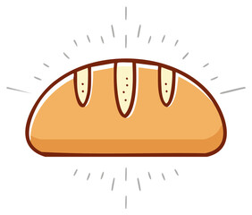 A charming and simple cartoon illustration of a fresh loaf of bread with a golden crust