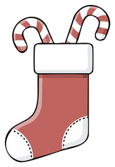 Cartoon Christmas Stocking with Candy Canes, Holiday Decoration Illustration, Red and White, Festive Season