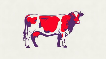 Stylized Cow Illustration with Red, White, and Purple Patchwork Design