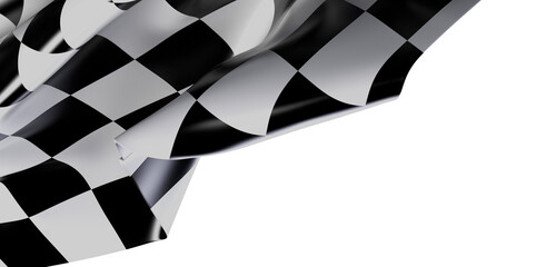 A close-up shot of a checkered flag waving in the wind, isolated on a white background. Symbolizes speed, achievement, and competition. Ideal fo