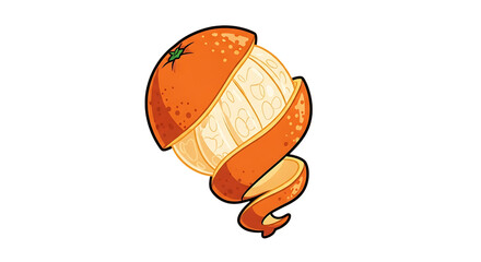 Freshly peeled orange fruit with vibrant color and textured peel, healthy snack illustration, citrus treat, vitamin C boost