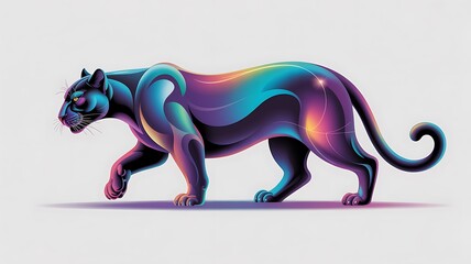 Stylized Panther Illustration with Vibrant Gradient Colors and Elegant Motion