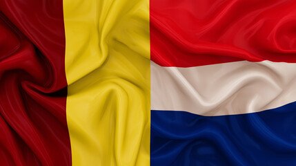 Fototapeta premium Dynamic rendering of the Romanian and Dutch national flags creating a vibrant, patriotic display perfect for national pride, cultural events, or travel promotions