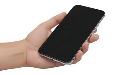 Sleek smartphone held in hand, ready for app demo or mobile technology presentation, modern, innovative design and blank screen
