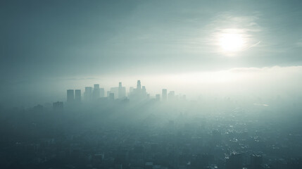 Fototapeta premium Cityscape in Haze with Sun and Clouds