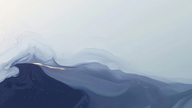 Serene abstract blue wave forms with subtle gold accents evoke a sense of tranquil motion and sophisticated elegance for modern interiors