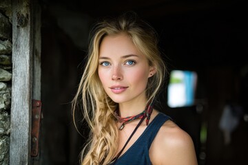 Young blonde woman outdoor summer photo