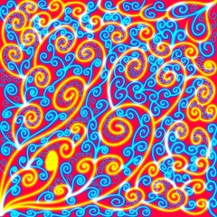 Abstract blue swirl pattern on red background
Abstract blue swirl pattern on red and yellow background representing dynamic energy and creativity, perfect for modern design, fabric, and wallpaper.