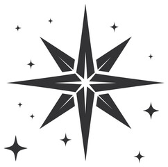Fototapeta premium Shining Eight Pointed Star with Sparkles Celestial Vector Icon