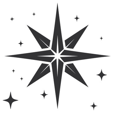 Shining Eight Pointed Star with Sparkles Celestial Vector Icon