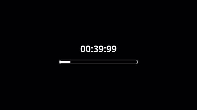 45 seconds countdown animation with transparent background, countdown timer from 45 seconds to 0 with minute, seconds and milliseconds, forty five seconds countdown timer with alpha channel in 4k.