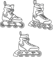Inline roller skate side view illustration, detailed boot design with wheels, laces, straps, padding, sport equipment vector for active lifestyle content