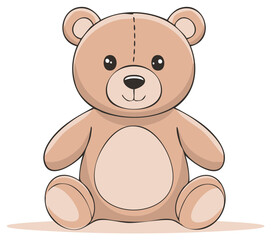 Obraz premium Teddy Bear Cartoon Illustration Sitting Down with Soft Fur and a Gentle Expression for Nursery Decor