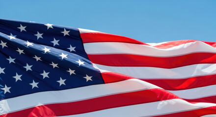 Obraz premium American Flag Waving in Wind: United States of America Flag, Patriotism, Freedom, Democracy, Independence, Government