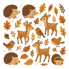 Obraz premium Forest Deer Hedgehog Bird Leaf Animals