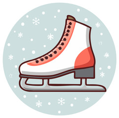 Cartoon Figure Skate Icon for Winter Sports with Falling Snowflakes