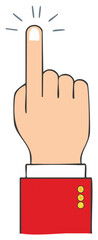 Bright cartoon hand pointing index finger upwards showing a digital click or tap