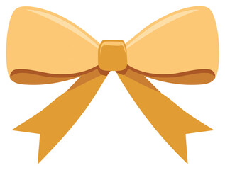 Illustrative gold-tone bow with ribbon tails for gift wrapping, decoration or embellishment