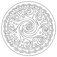 Circular Celtic knot design with swirling patterns and decorative border