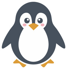 Obraz premium Cartoon Penguin Illustration, Cute Animal Character. Penguin with pink cheeks and orange beak.