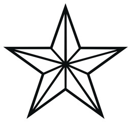 Geometric Star Shape with Sharp Points and Internal Divisions, Black Outline on White