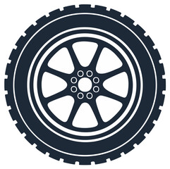 Obraz premium Stylized Car Tire Depicting Tread Pattern and Rim Design Automotive Vehicle Component for Transportation