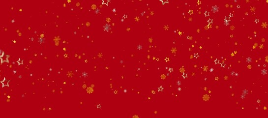 Elegant red background featuring gold stars and snowflakes. Ideal for Christmas holiday themes, parties, celebrations, and festive occasions. Pe