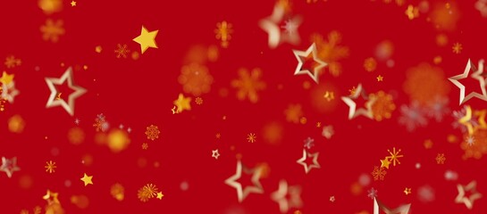 Beautiful Christmas background with red background and golden stars and snowflakes. Perfect for holiday designs, seasonal greetings and winter e © vegefox.com