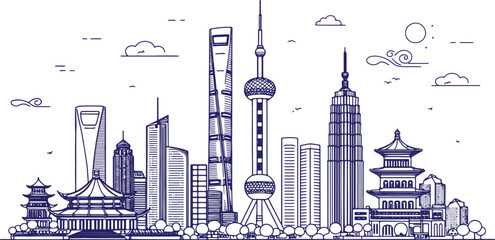 Shanghai Skyline with Oriental Pearl Tower and The Bund &ndash; Cultural Cityscape for Tourism, Travel Blogs, and Editorial Use