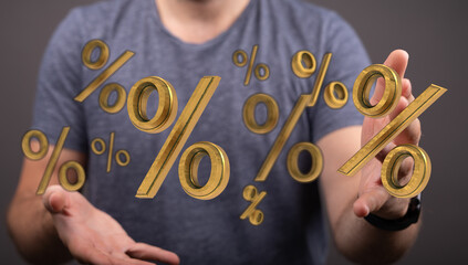 Golden percent symbols floating, symbolizing financial concepts like interest, investment, or...