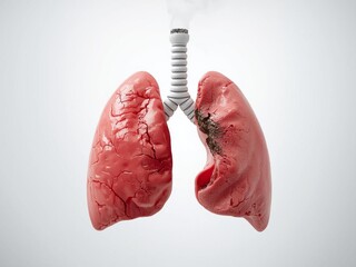 Healthy and Diseased Human Lungs Comparison Showing Smoking Damage
