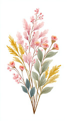 Delicate Watercolor Bouquet of Elegant Flowers Showcasing Pastel Shades and Lush Greenery for a Charming Home Decor or Special Event Decoration