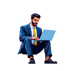 Vsai businessman working on laptop computer focusing on screen